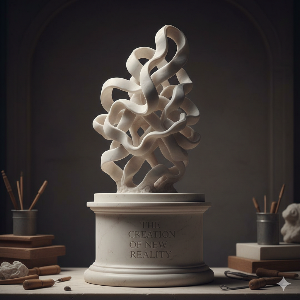 Protein Folding — a Neoclassical sculpture rendering of AlphaFold's breakthrough